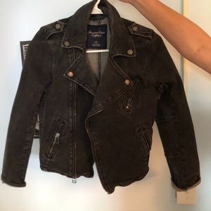 Black denim moto-jacket